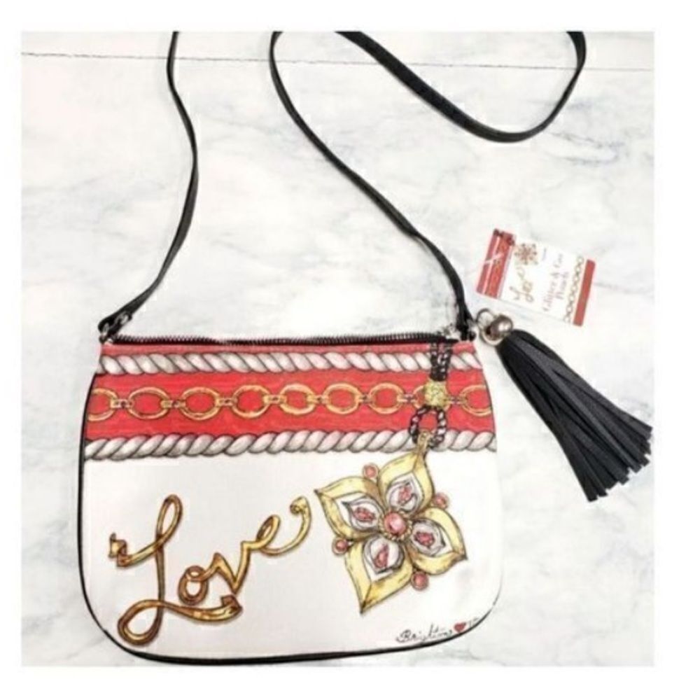 Brighton Women’s Small Crossbody Glitter and Go Pouch White Red with Tassel